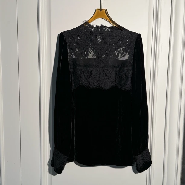 气质镂空高定内搭真丝丝绒蕾丝内搭衬衣上衣