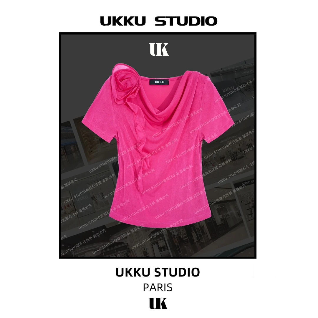 沐【UKKUSTUDIO】休闲设计师百搭短款女装气质夏季上衣514099