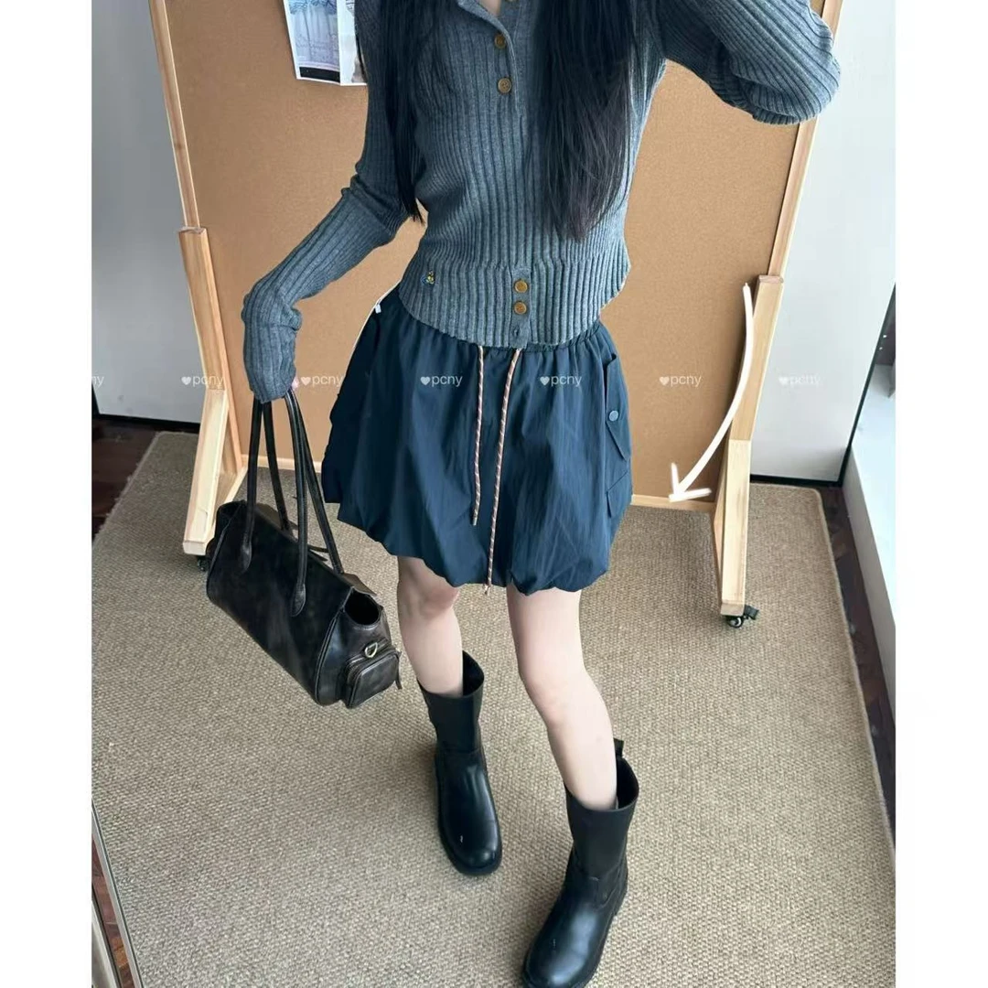 PCNY「潮流束口」不理理冬季新款女装时尚百搭休闲花苞半身裙