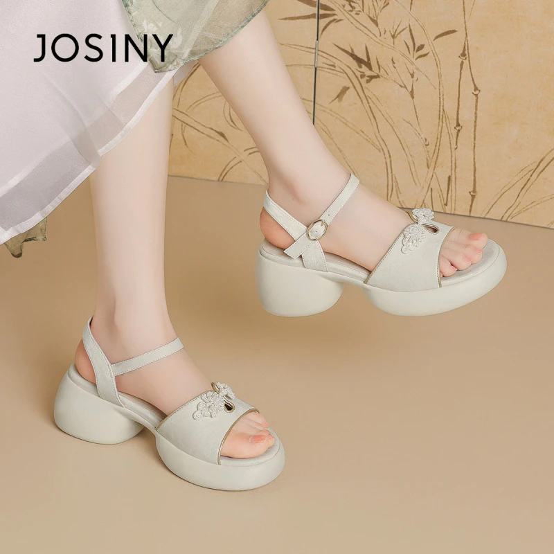 卓诗尼国潮风露趾厚底粗跟凉鞋2025新款夏季新中式仙女一字带凉鞋