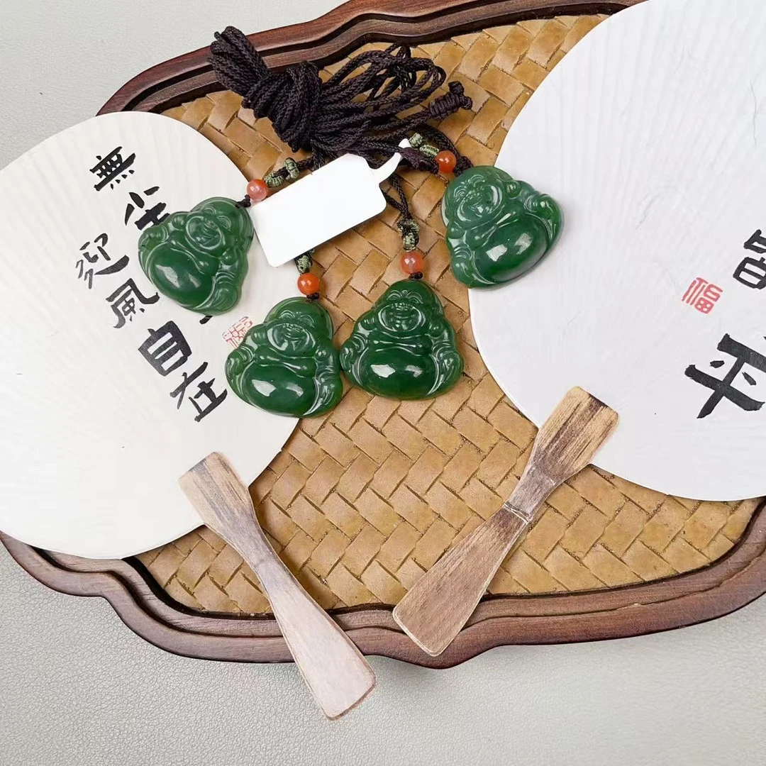 和田玉碧玉弥勒佛吊坠 多样性发货拍一发一