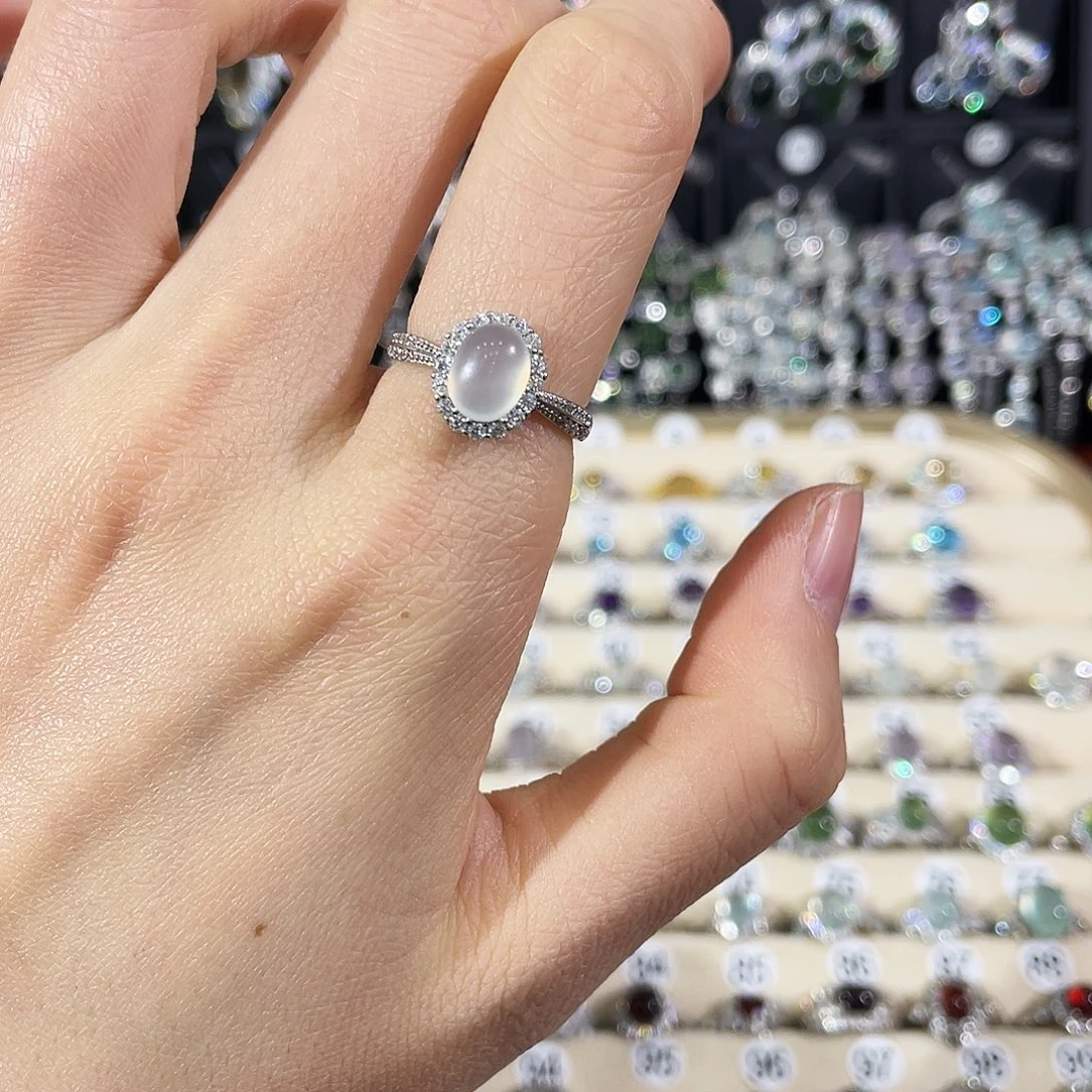 蛇纹石玉银S925镶嵌戒指戒指