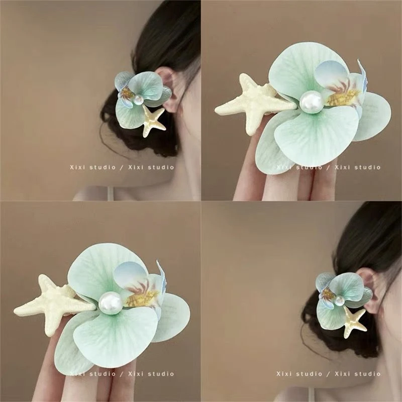 薄荷春夏蝴蝶兰发夹刘海度假发卡拍照发饰侧边海边氛围花朵头饰