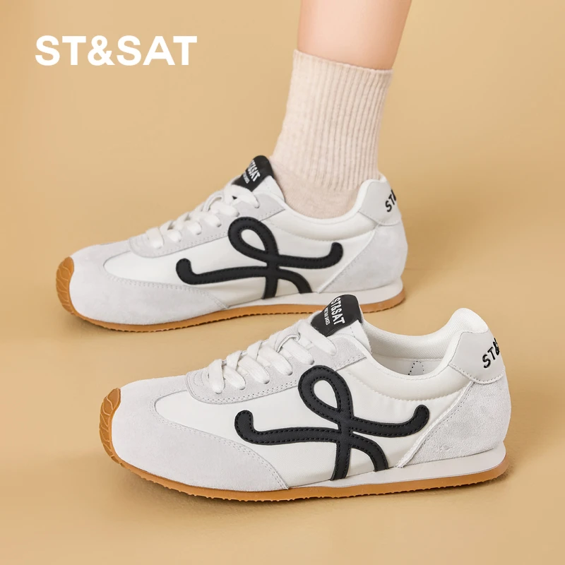 星期六2025春季新款时尚休闲德训鞋女透气低帮平跟软底舒适跑步鞋
