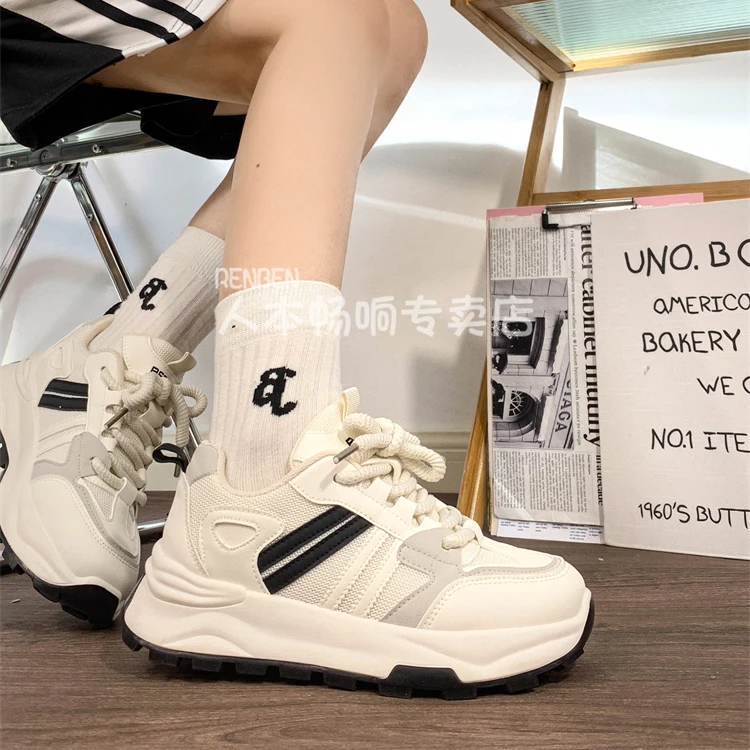 人本透气网面老爹鞋2025夏季爆款复古ins风休闲厚底运动鞋情侣款