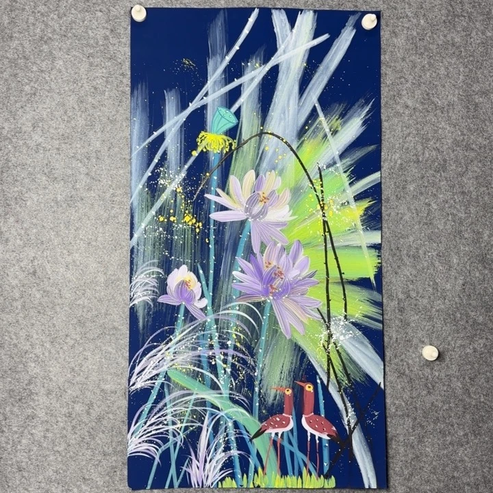 国画手绘国风国画荷花图