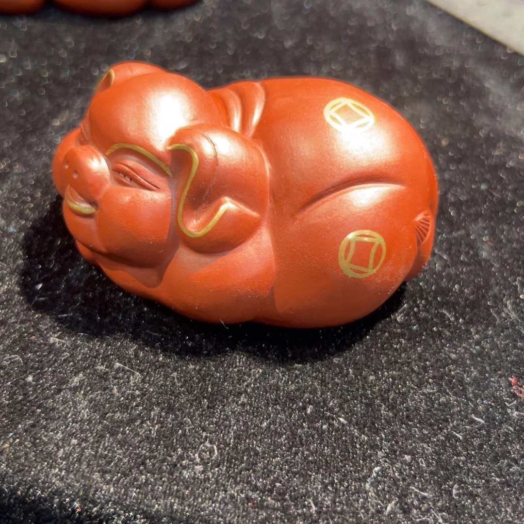 紫砂摆件泸****电24k描金小猪