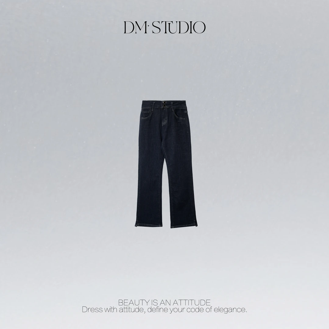 DEDM•STUDIO/复古气质百搭显瘦精致水洗侧开叉牛仔裤2510KZ/53928