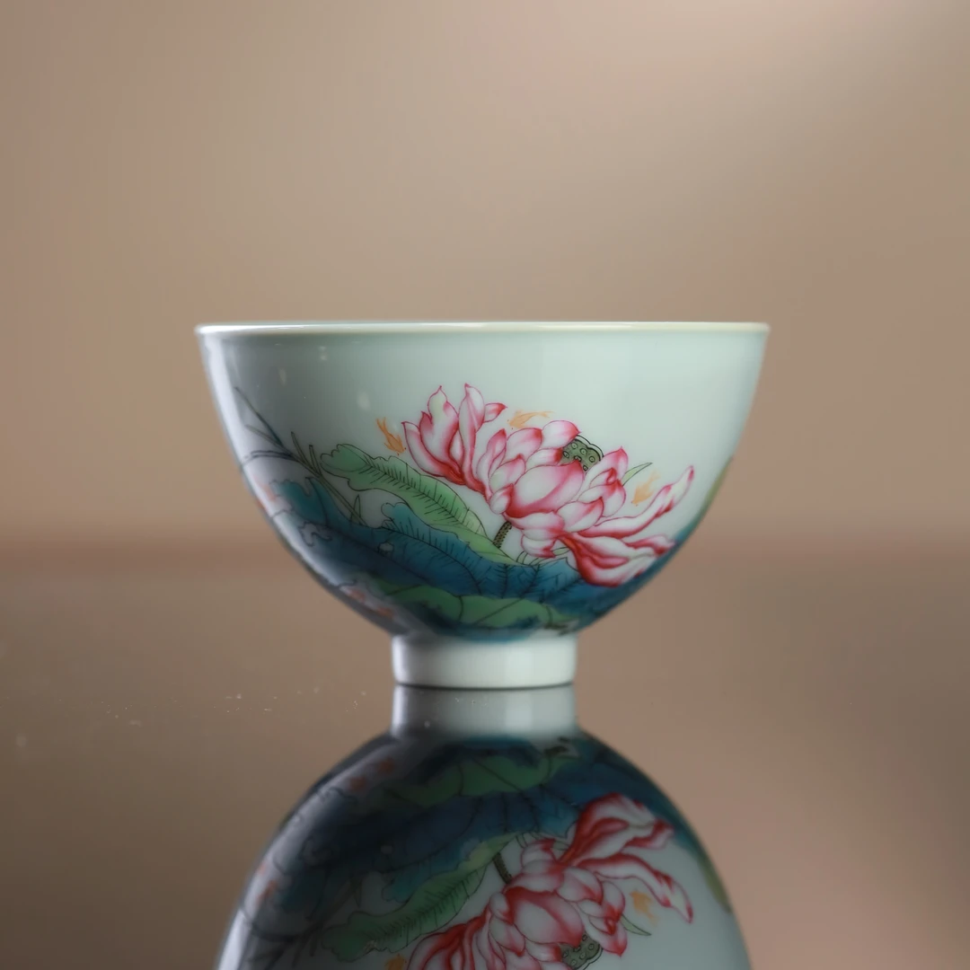 【珽珽溯源】溢珍堂 珍珠白釉荷花鸡心杯 瓷器茶周边