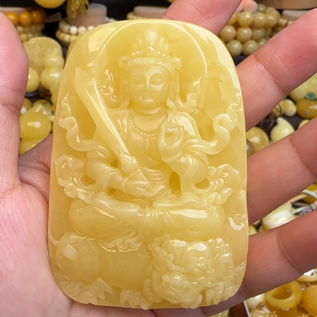 琥珀未镶嵌吊坠(赠链)天然俄料蜜蜡文殊菩萨属兔守护神