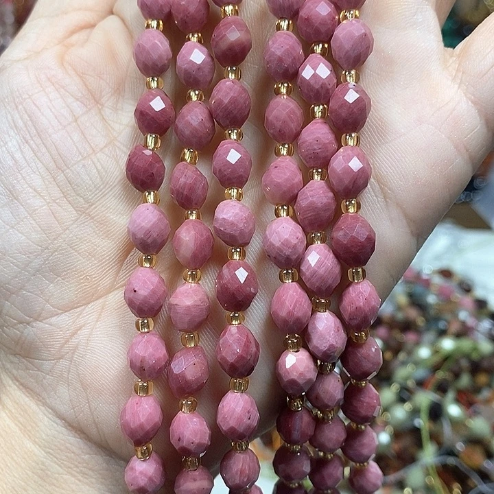 玛瑙/玉髓未镶嵌珠宝半成品天然红木纹切面米珠卡6*8mm