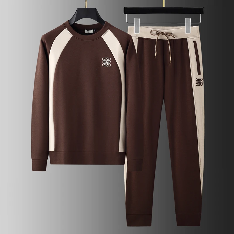 JOZDICE/纪治迪哲运动套装秋季高端圆领时尚拼接刺绣运动服套装男