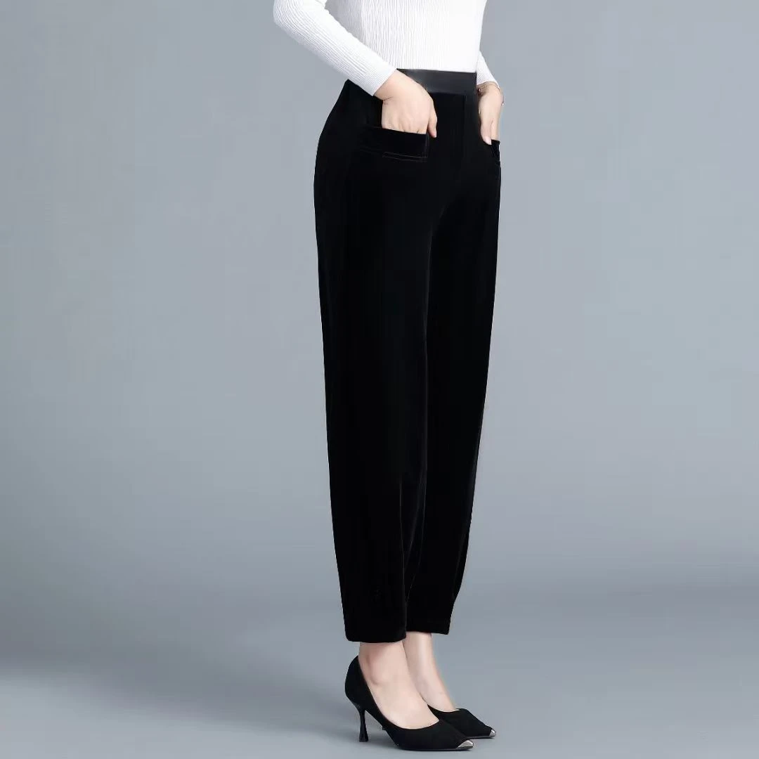 788#秋款女士高腰显瘦裤子时尚休闲裤气质丝绒裤