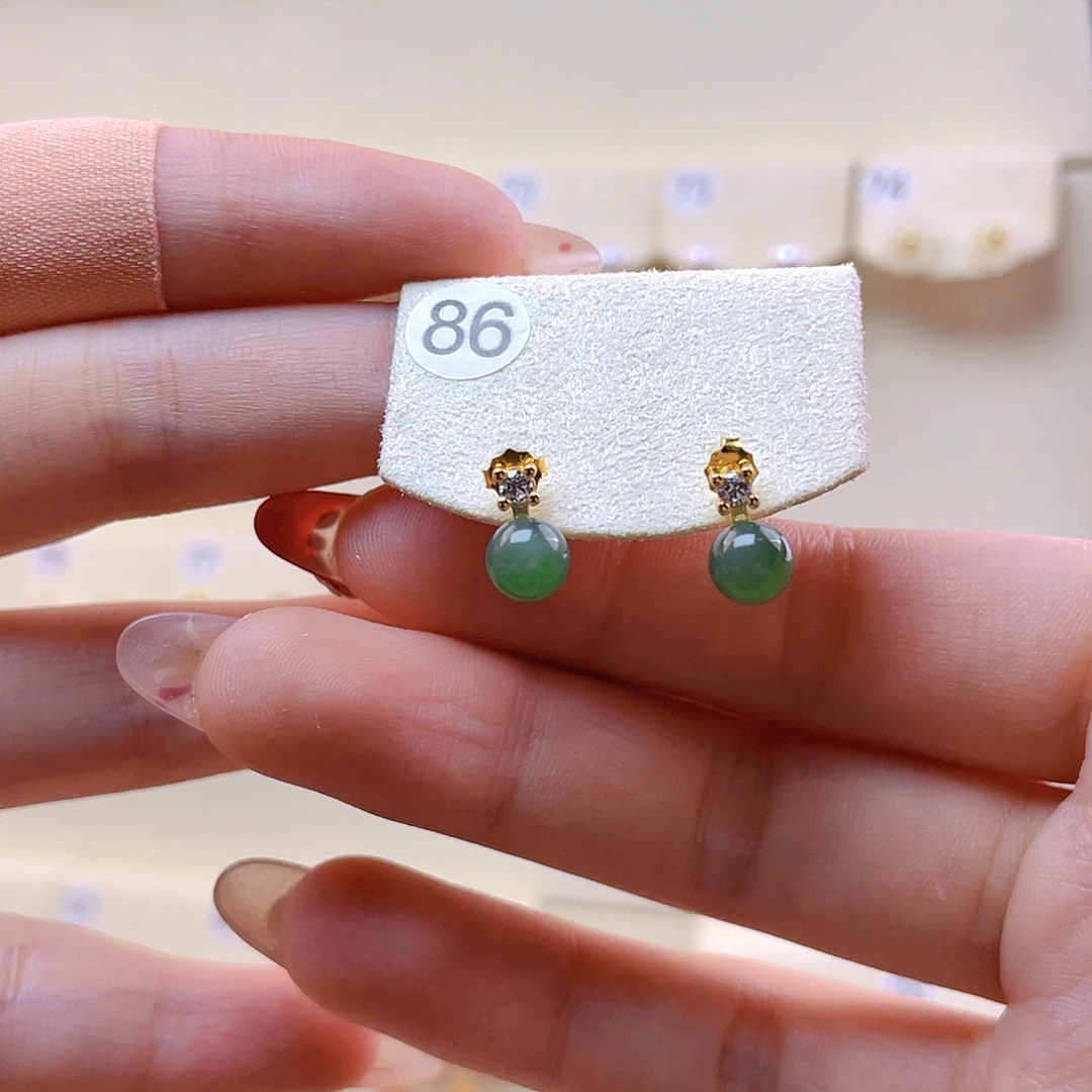 和田玉耳饰银S925镀金镶嵌