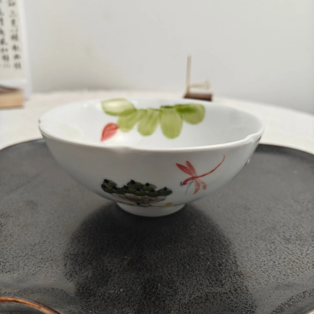 景德镇手绘釉中彩（食品级）高足花口碗家用彩绘瓷碗710