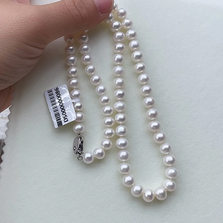 淡水珍珠颈饰银S925镶嵌卡8➕高品极光白50厘米