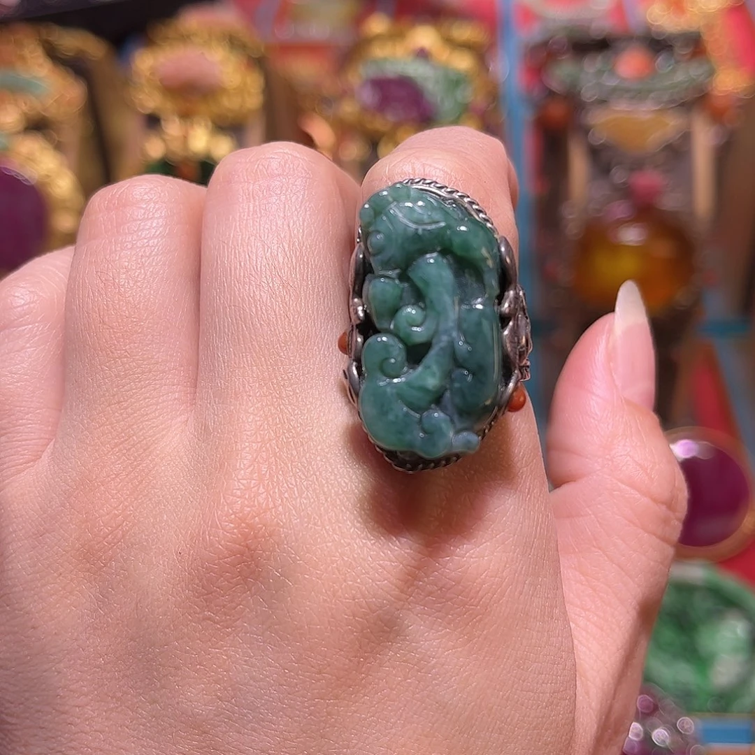 翡翠银S925镶嵌戒指