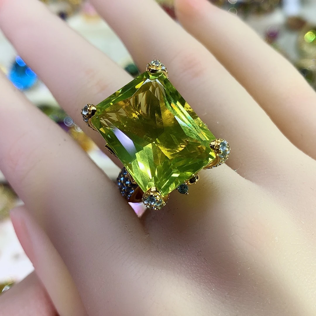 黄晶戒指银S925镀金镶嵌