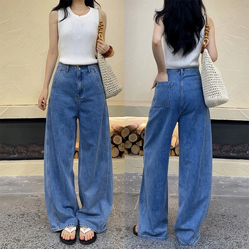 （清仓款）0924裁片结构蓝色垂感牛仔裤2025年显瘦窄版洗水百搭长裤