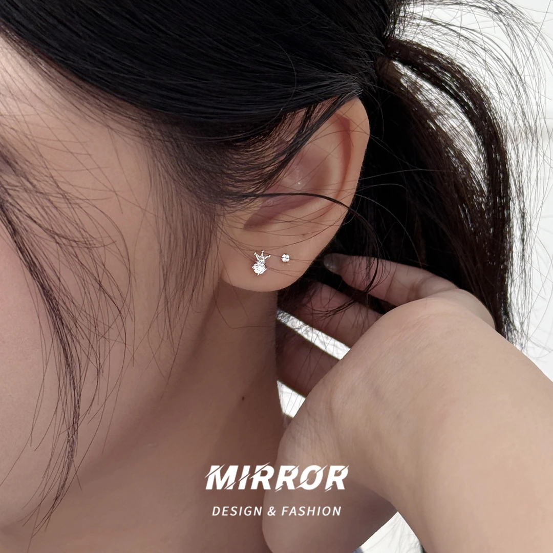 小麋人 足银耳饰 CE9382闪亮皇冠耳钉女耳环耳饰气质高级感简约