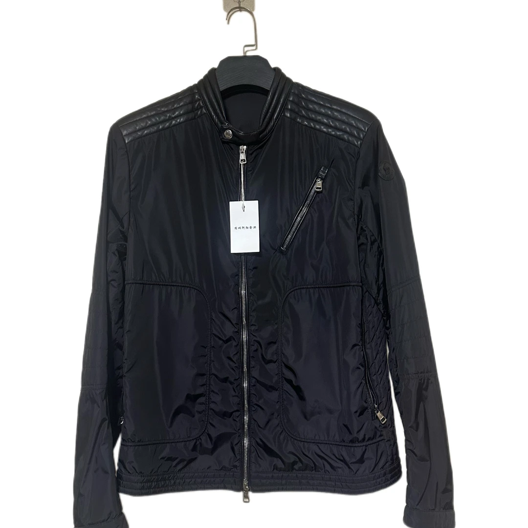 未使用 MONCLER Z33蒙口黑标尼龙拼接羊皮肩夹克/4/全新