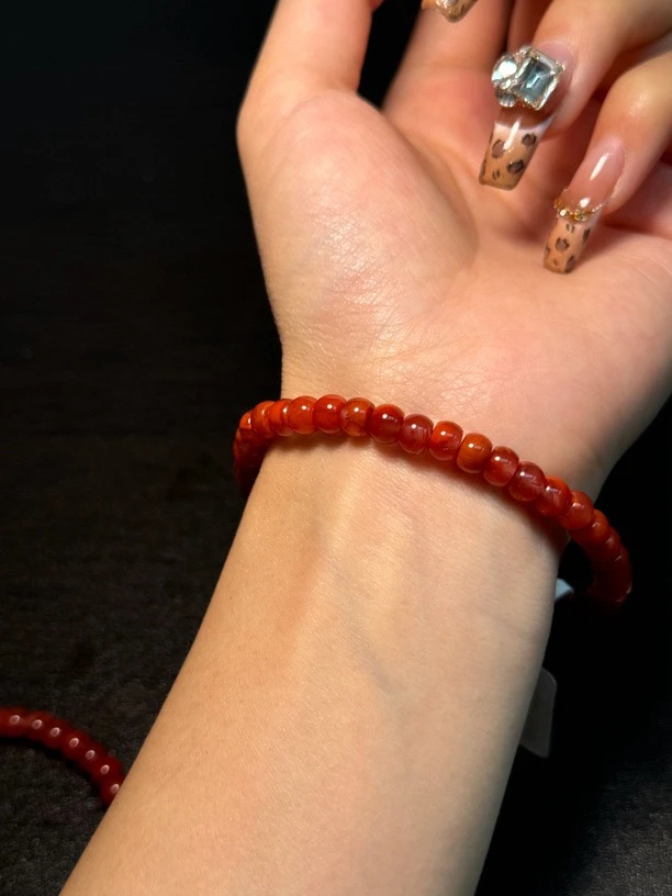 南红瓦西老型玫红火焰手串6mm