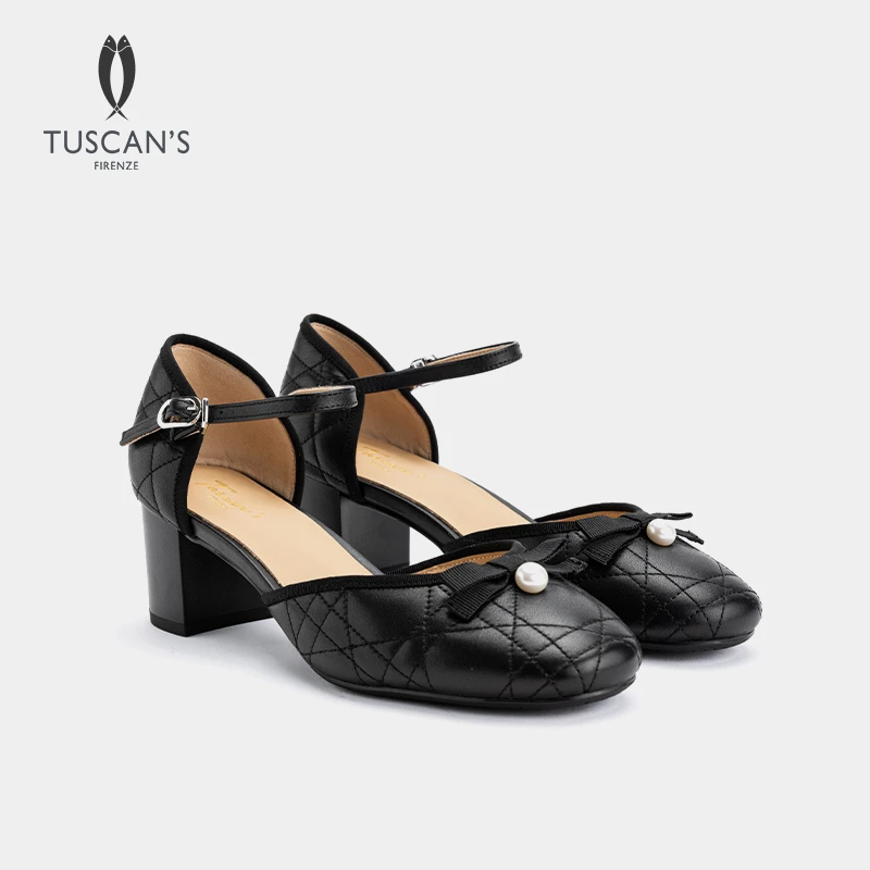 TUSCAN'S出游百搭鞋子蝴蝶结半包单鞋粗跟高跟绑带凉鞋时代集团