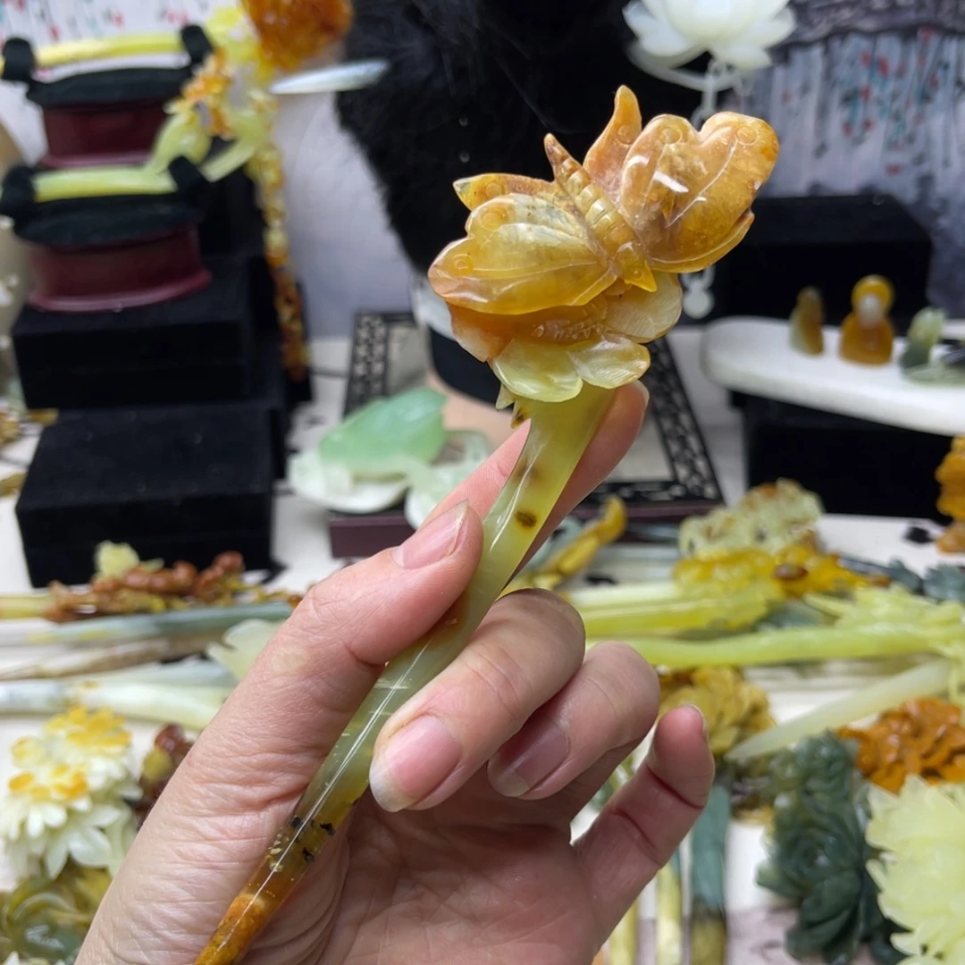 【闪购商品】蛇纹石玉发饰合金