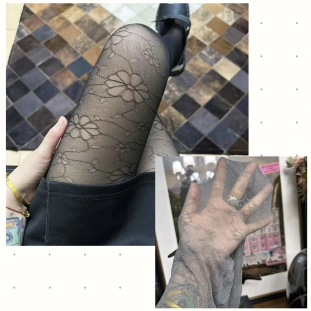 新款薄款甜美镂空蕾丝玫瑰花提花连裤袜复古图腾T裆丝打底裤