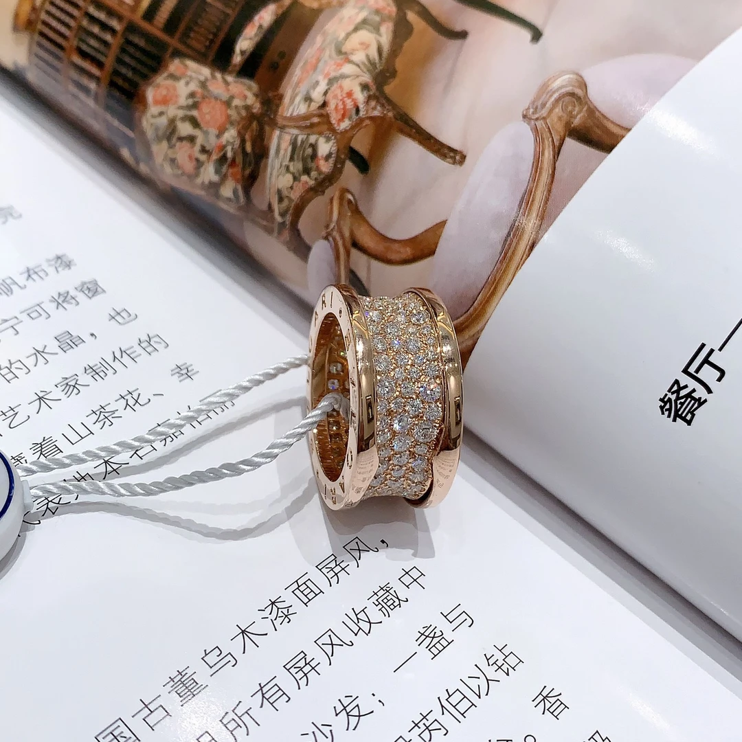 99新 BVLGARI/宝格丽 大蛮腰满钻戒指/#55/K玫  DX