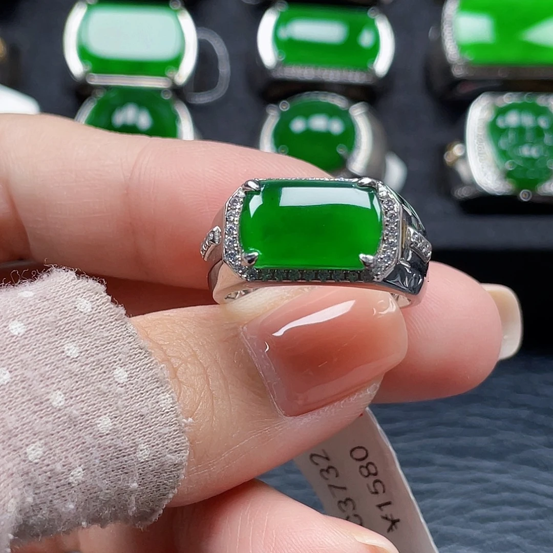 翡翠银S925镶嵌戒指天然A货翡翠没运费险3732