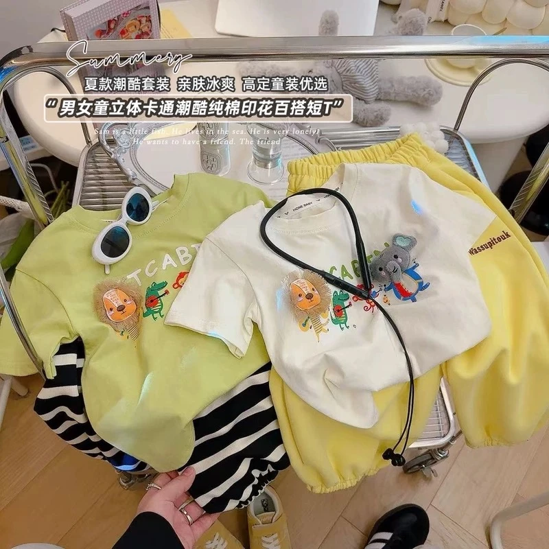 洋气纯棉25新款儿童立体玩偶时尚印花百搭T恤休闲短袖卡通宝宝