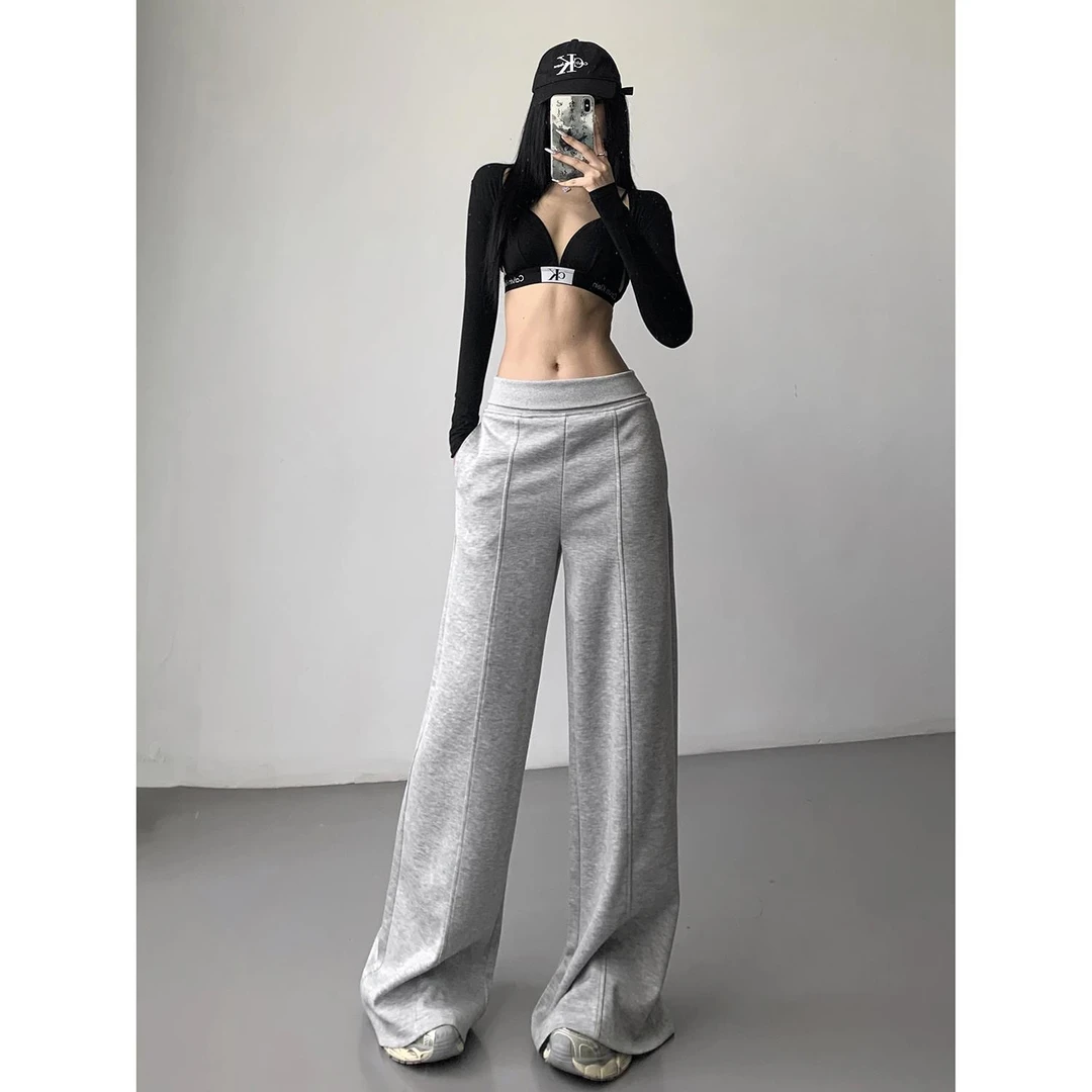 美式辣妹垂感休闲裤女2024冬季新款街头宽松拖地阔腿裤直筒运动裤