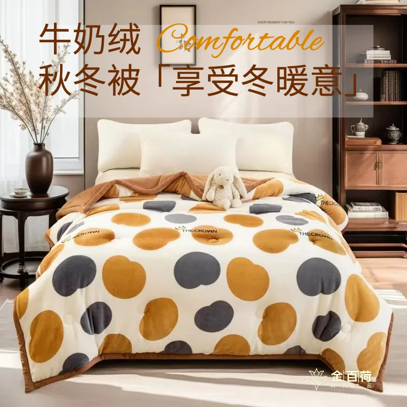 爆款秋冬新款牛奶绒印花冬被双面加厚保暖法莱绒床单被子加绒绒被