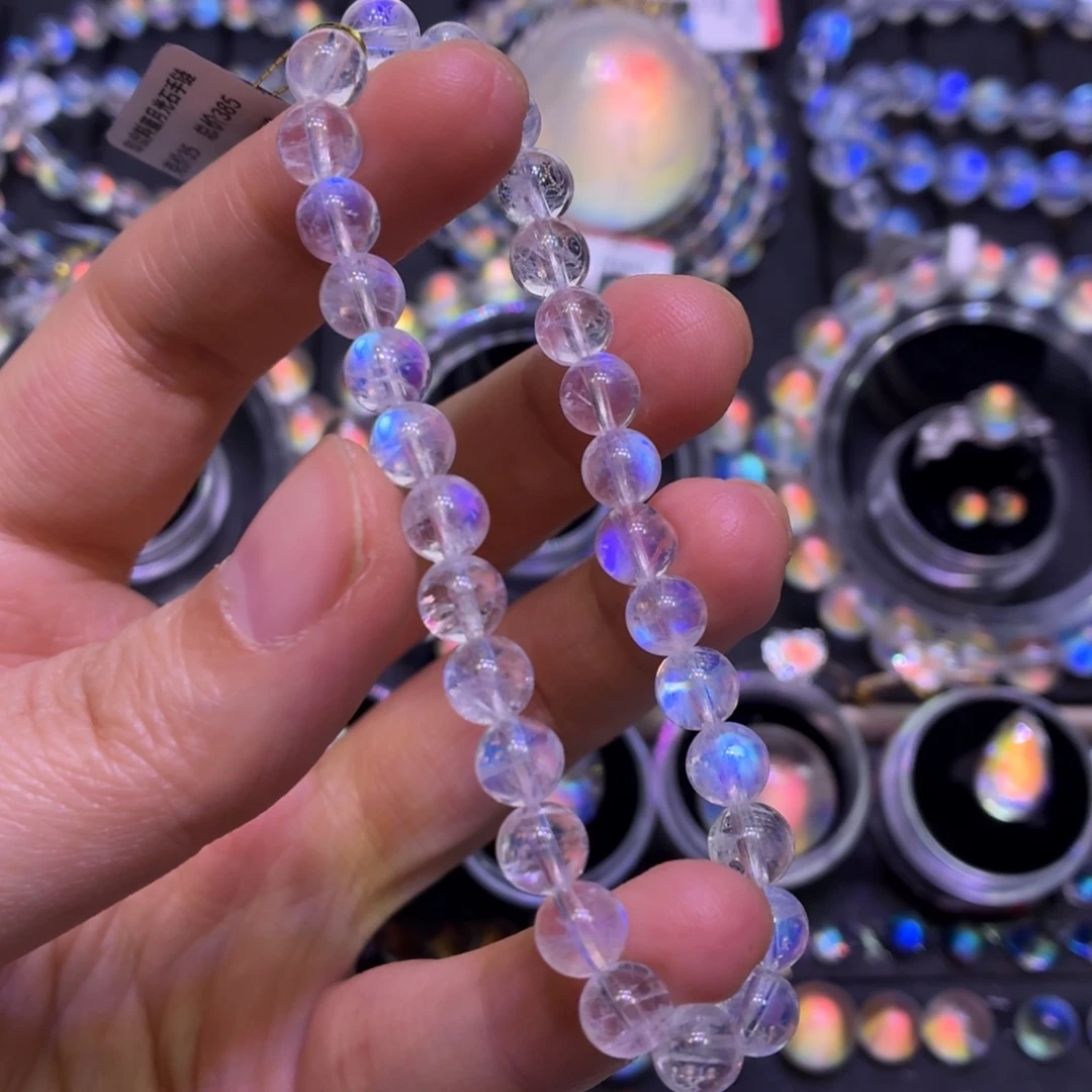 未镶嵌月光石手链印度料玻璃体蓝月