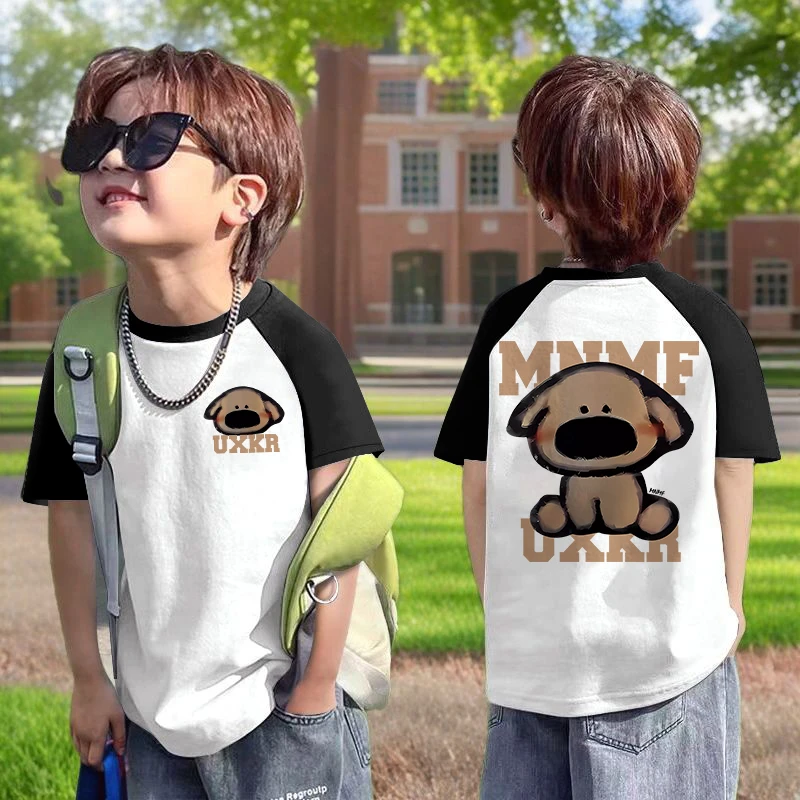 童装男宝宝插肩纯棉短袖T恤儿童宽松百搭潮流小学生半袖时髦夏装