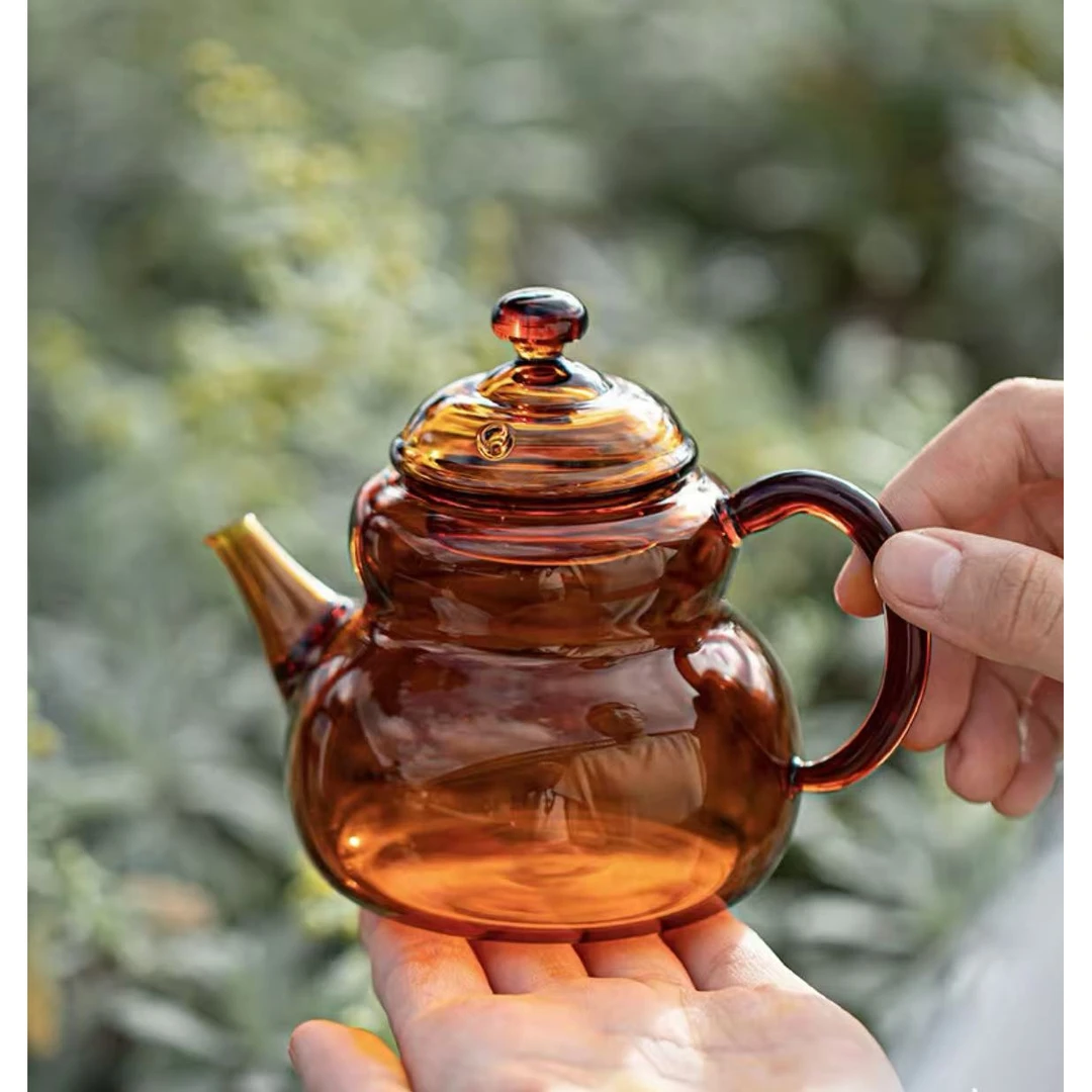 琥珀色--高硼硅玻璃葫芦茶壶