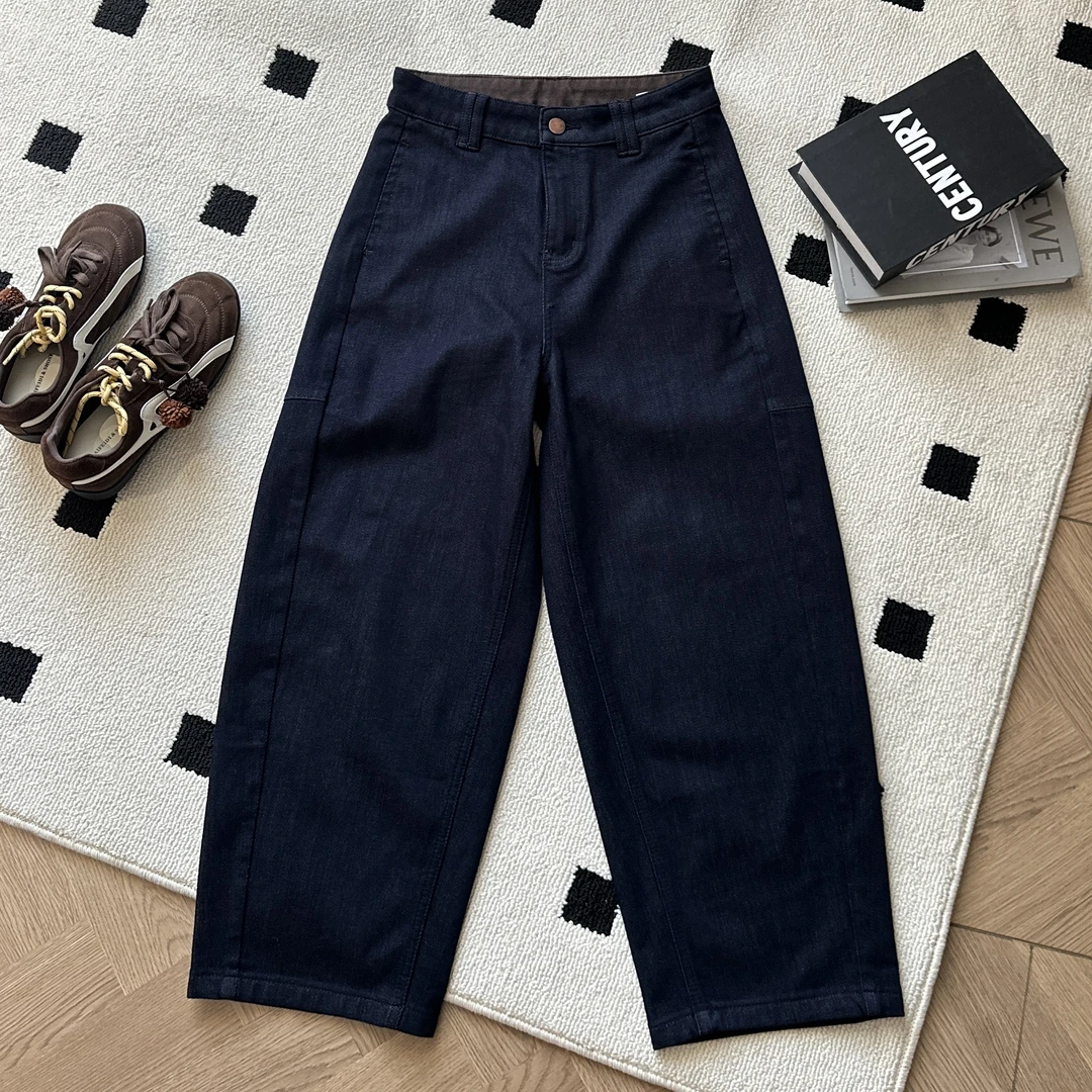 【米可家】咖内里撞色九分牛仔弯刀裤7948