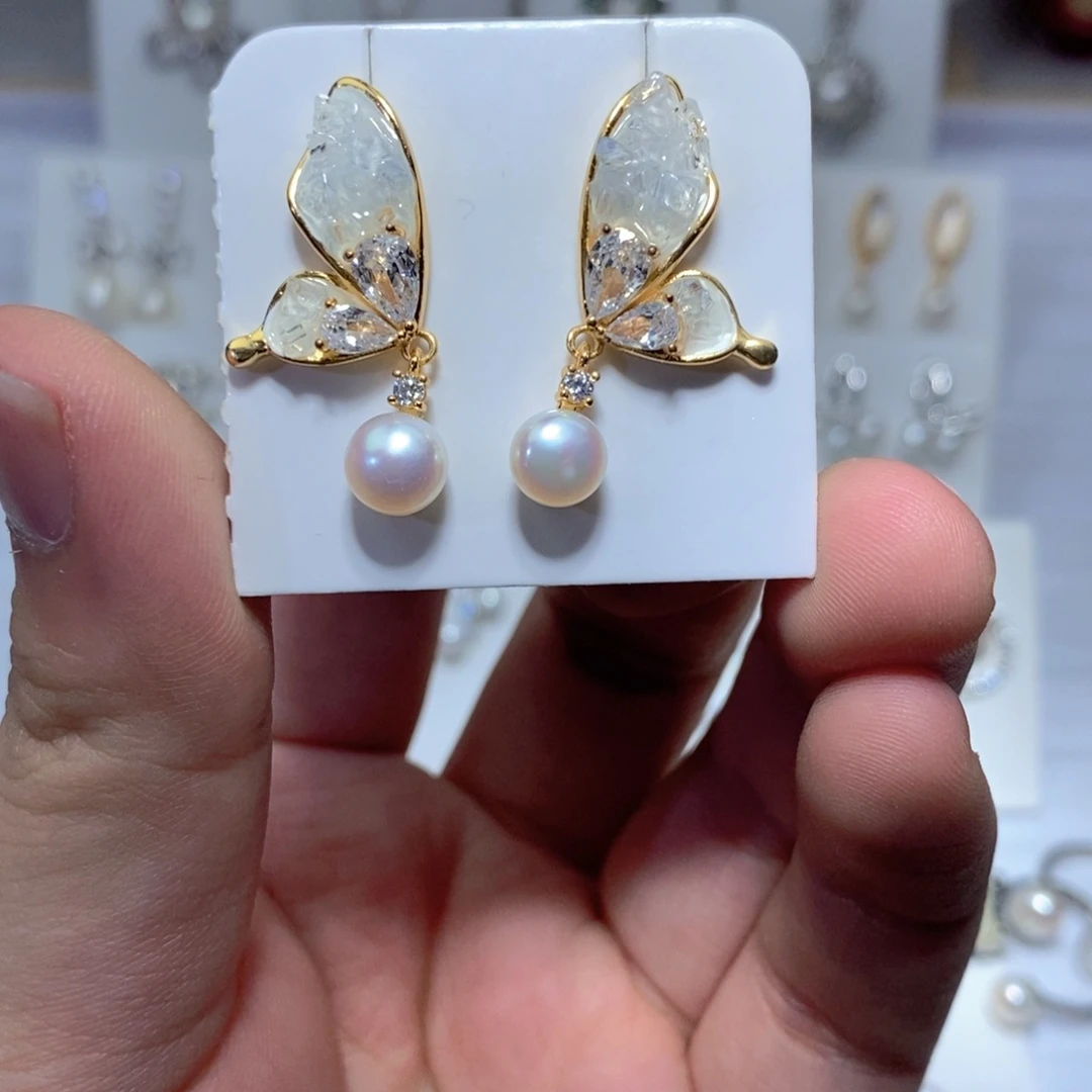 银S925镶嵌淡水珍珠耳饰