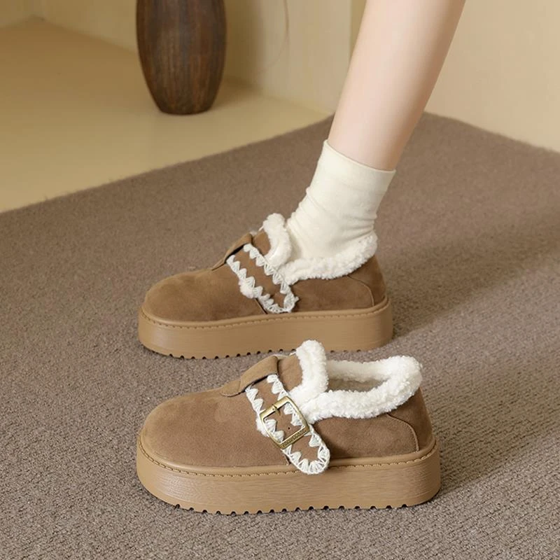 PinkAvril厚底雪地靴女秋冬2025新款勃肯鞋加绒保暖鞋毛毛女鞋