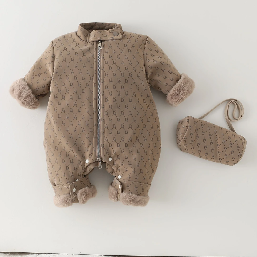儿童派克服秋冬季连体衣加绒男女童机车风皮夹克嘻哈风宝宝皮衣