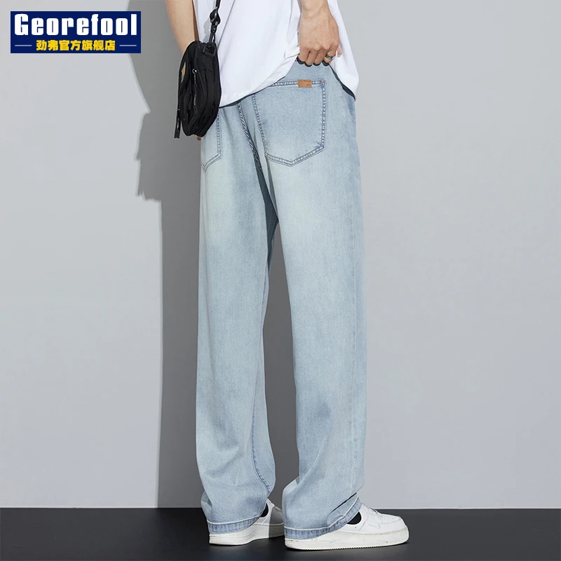 天丝牛仔裤男士2025夏季薄款新款弹力美式复古水洗宽松直筒裤子男