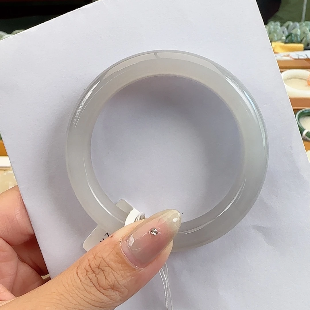 未镶嵌手镯和田玉高冰 烟紫 宽版正圈53-54捡漏