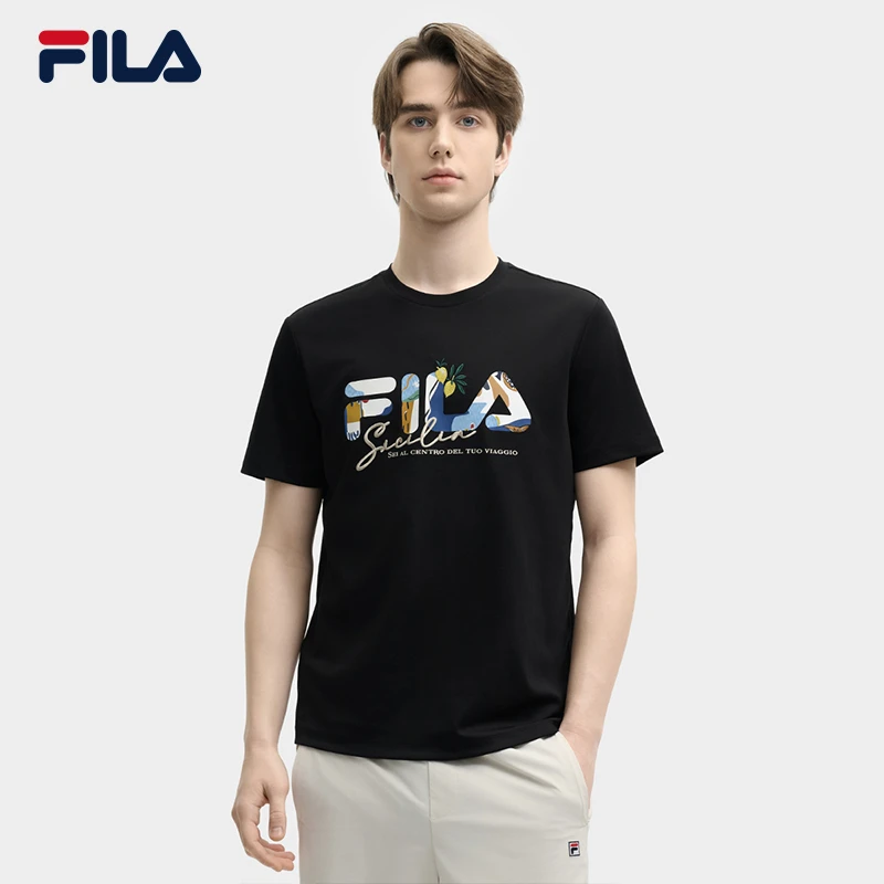 Fila/斐乐男【时尚印花休闲T恤】夏季新款百搭圆领短袖F11M528105F