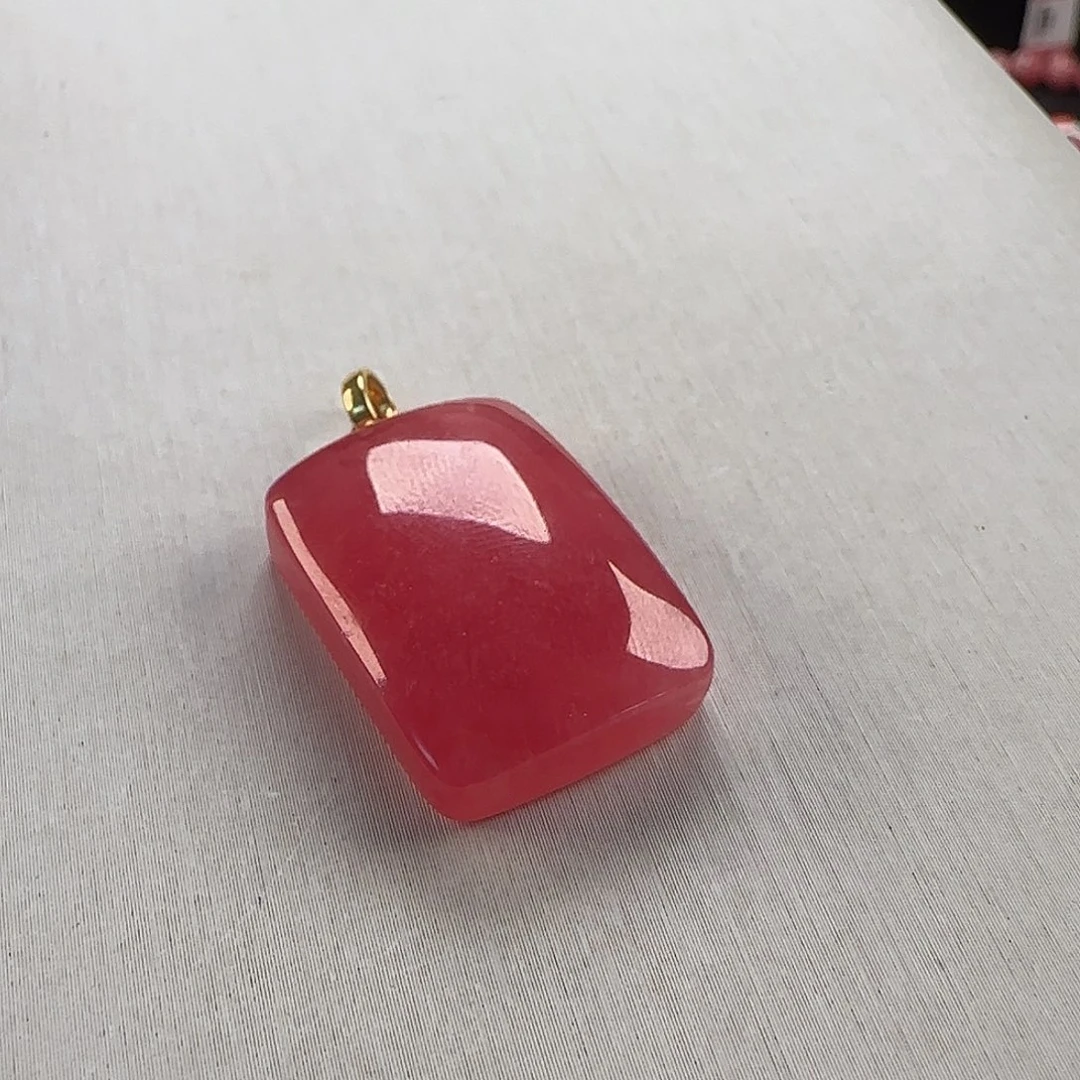 18K金镶嵌菱锰矿（红纹石）吊坠(赠链)❥****