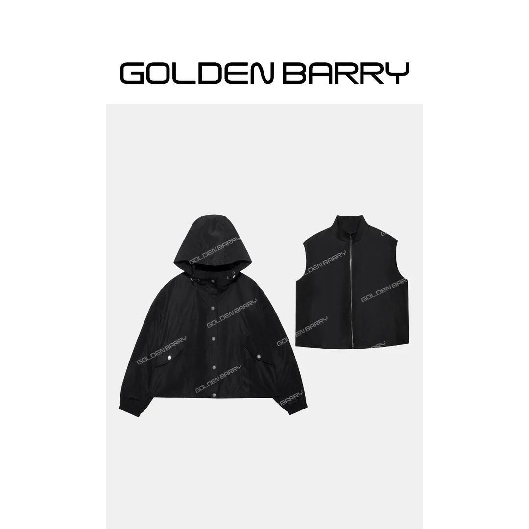 GOLDENBARRY|123161/122185“逸影风尚”立领马甲/连帽宽松夹克外套