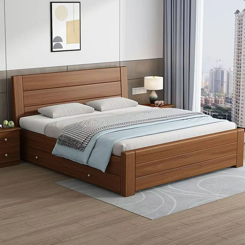 全实木床1.8米主卧双人床现代简约经济型1.5米出租房储物单人床架