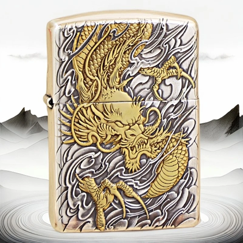 zippo打火机龙凤呈祥鬼王镀银鎏金盔甲防风盔甲机【杨杨专属】