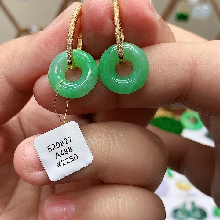 银S925镶嵌翡翠耳饰天然翡翠耳饰