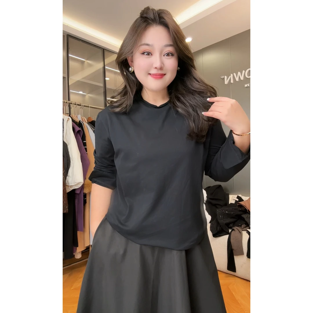 【松弛有度】TOYA大码女装秋冬新款棉质打底T恤圆领纯色宽松长袖